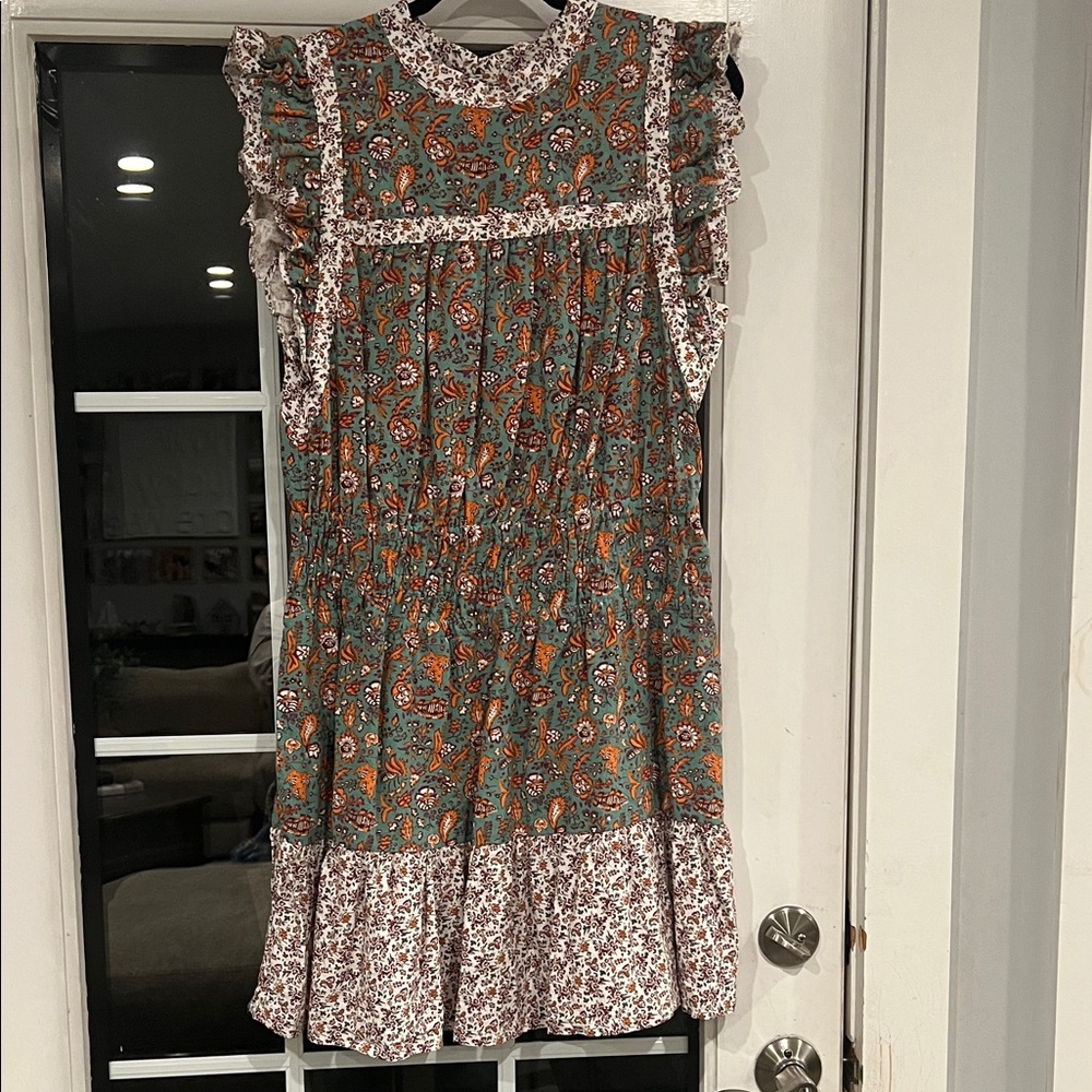 Universal Thread Floral Mini Dress - Green and Orange
